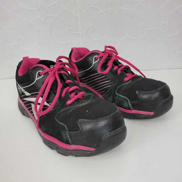 Reebok Anomar Work Womens 7.5‎ Black Pink Steel Toe Safety Shoes - Picture 2 of 9